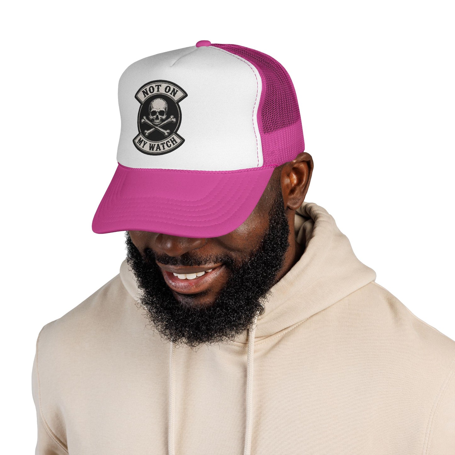 Not On My Watch Trucker Cap – Skull & Crossbones Patch Hat
