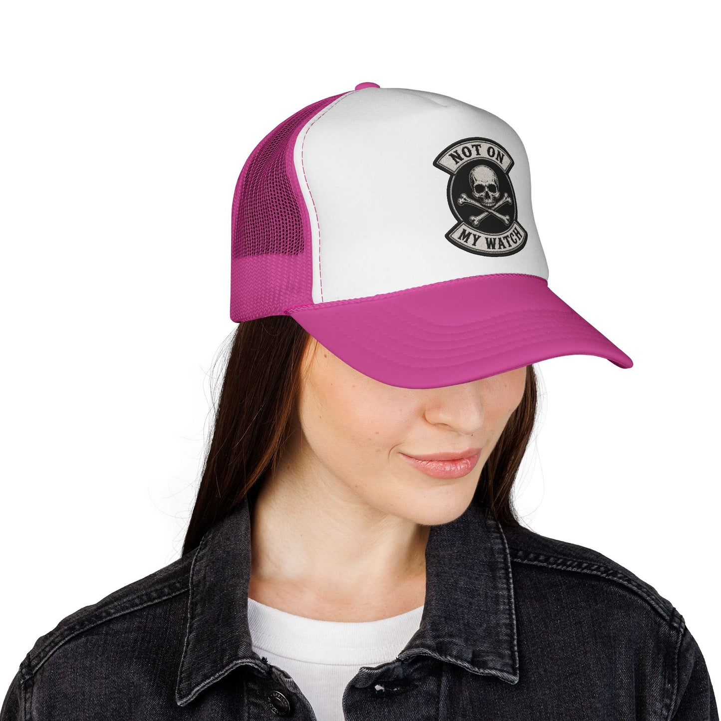 Not On My Watch Trucker Cap – Skull & Crossbones Patch Hat