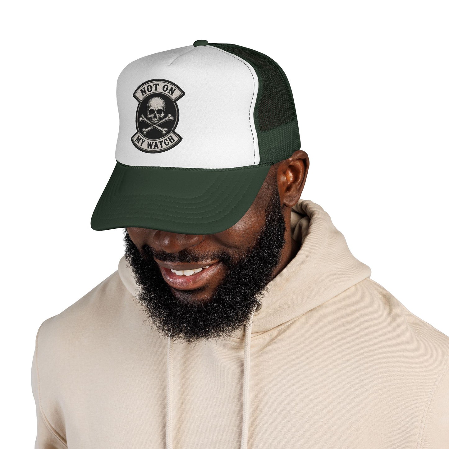 Not On My Watch Trucker Cap – Skull & Crossbones Patch Hat
