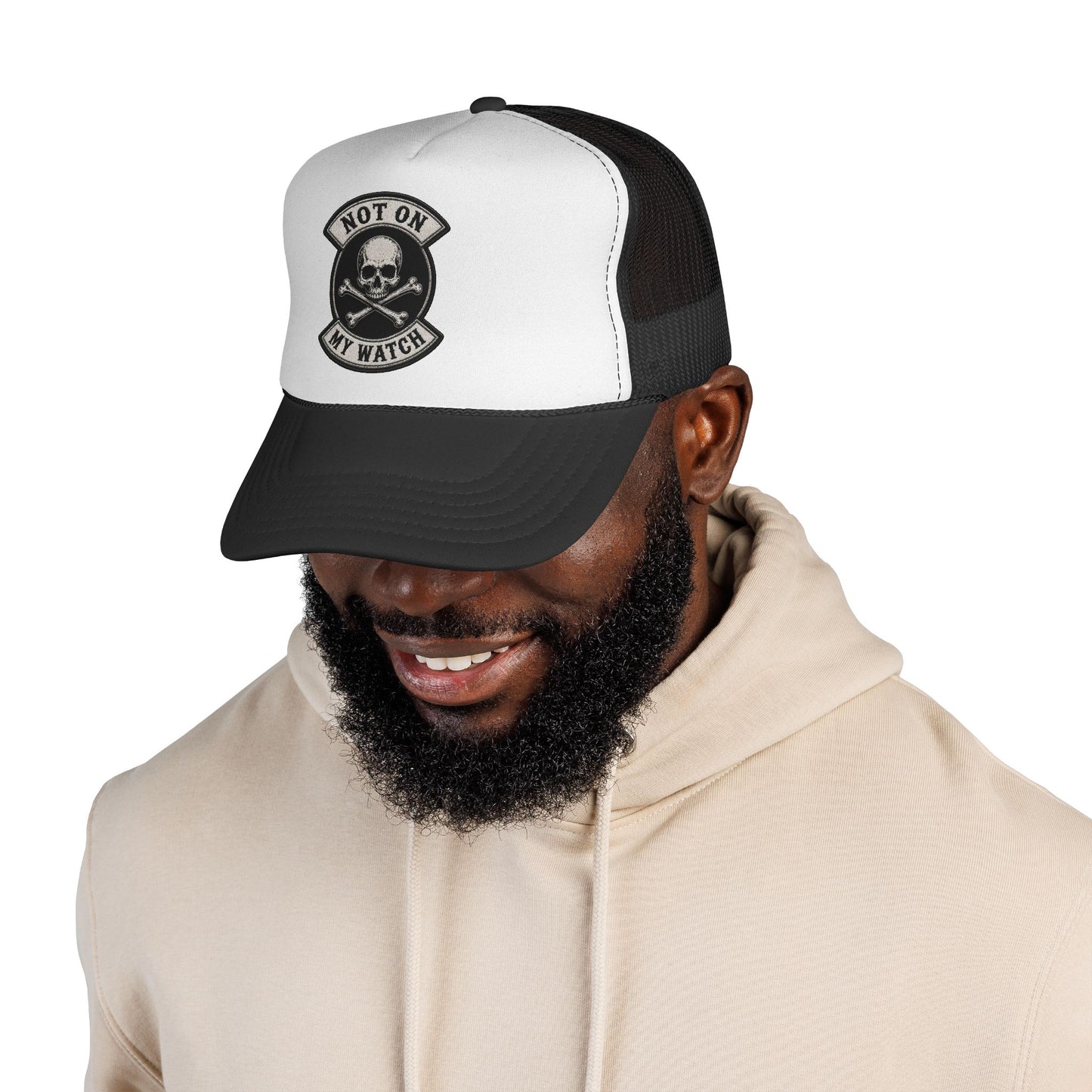 Not On My Watch Trucker Cap – Skull & Crossbones Patch Hat