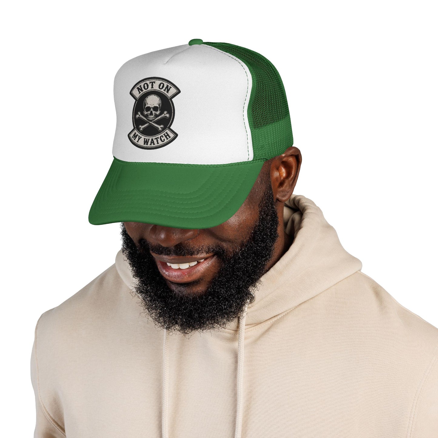 Not On My Watch Trucker Cap – Skull & Crossbones Patch Hat