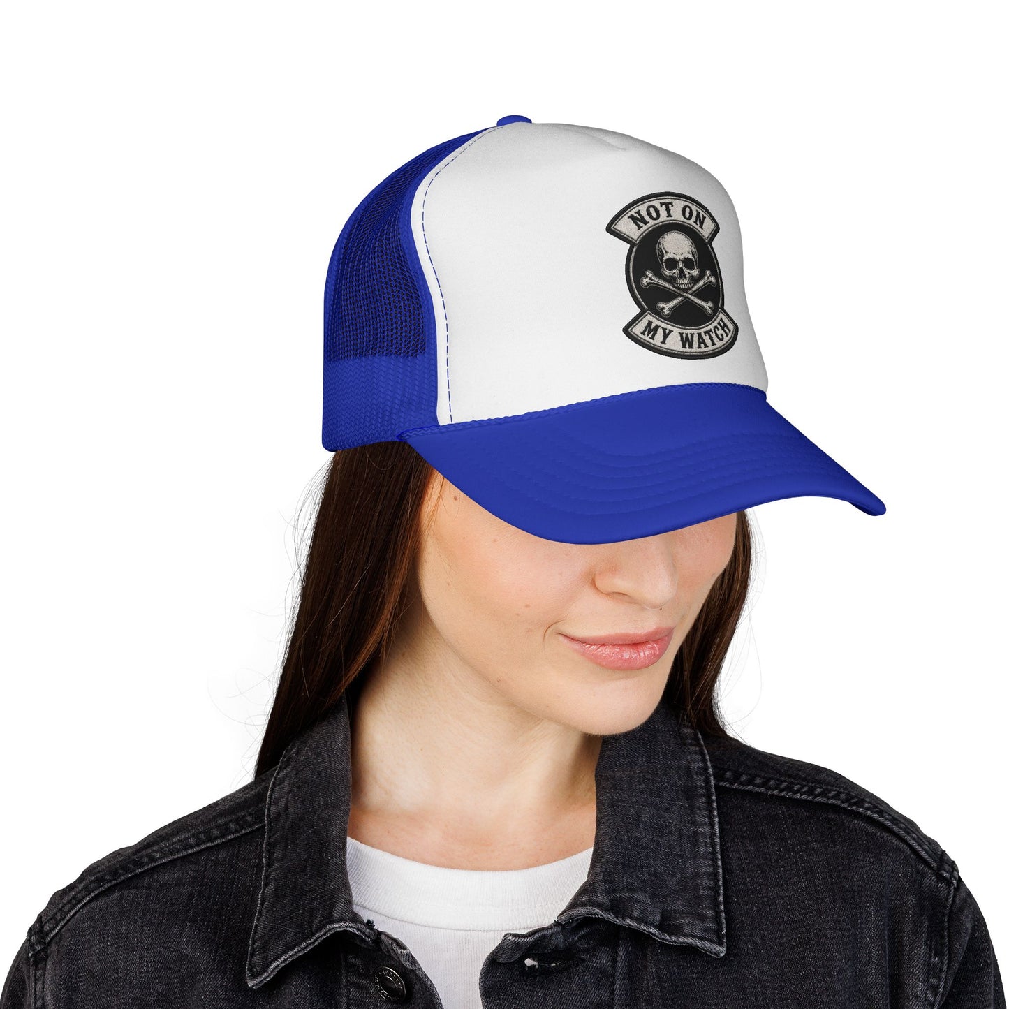 Not On My Watch Trucker Cap – Skull & Crossbones Patch Hat