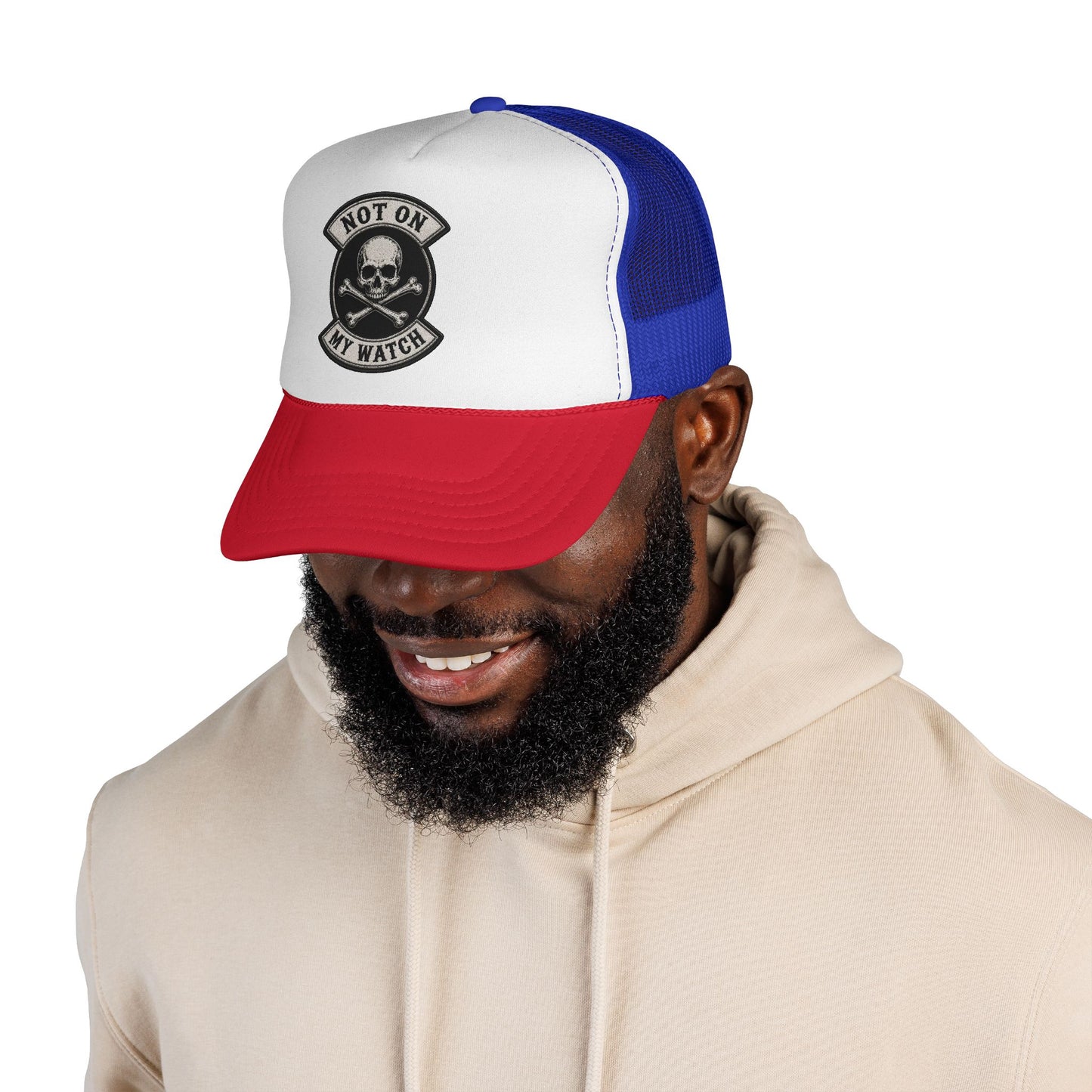 Not On My Watch Trucker Cap – Skull & Crossbones Patch Hat