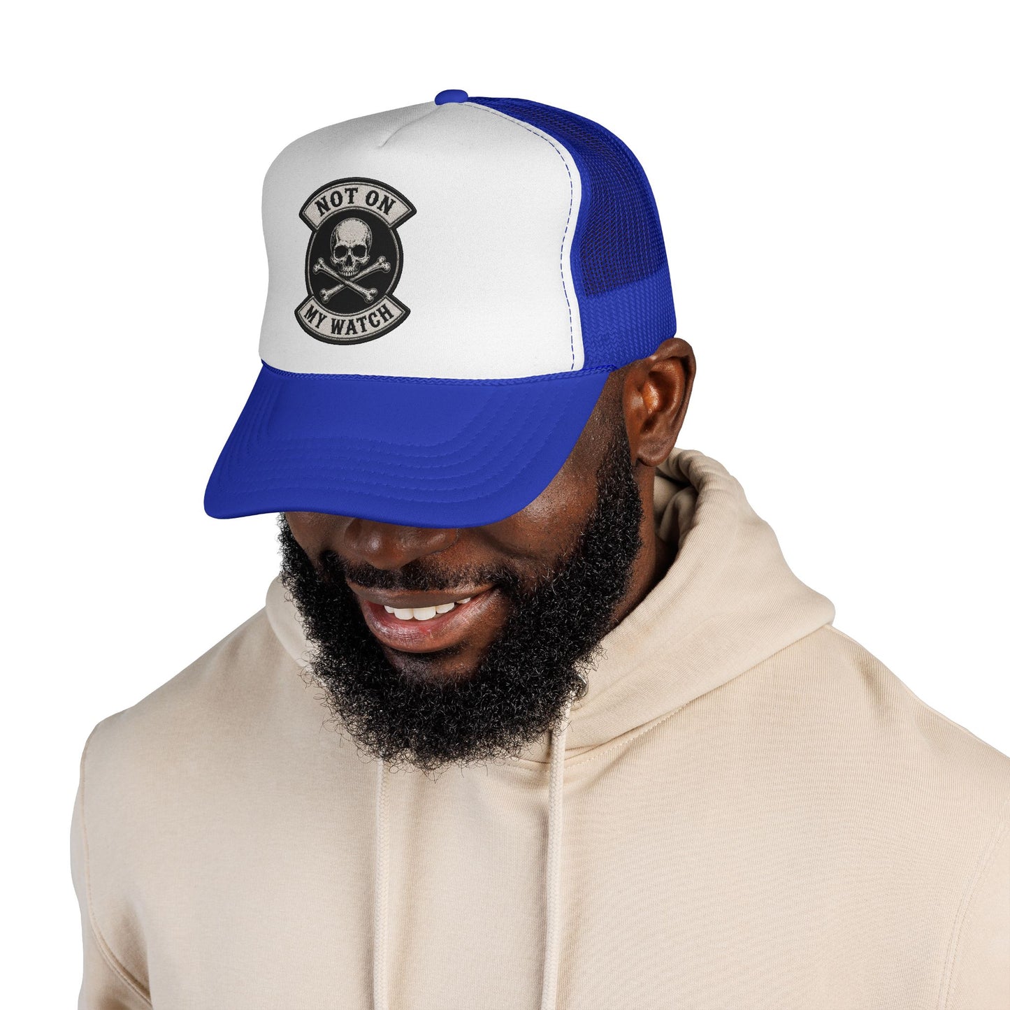 Not On My Watch Trucker Cap – Skull & Crossbones Patch Hat
